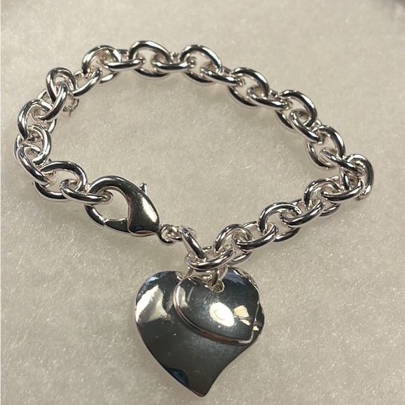 2176-HCT Adjustable 8” Chained Double Heart Charms,Silver Metal Color Bracelet - Picture 12 of 13